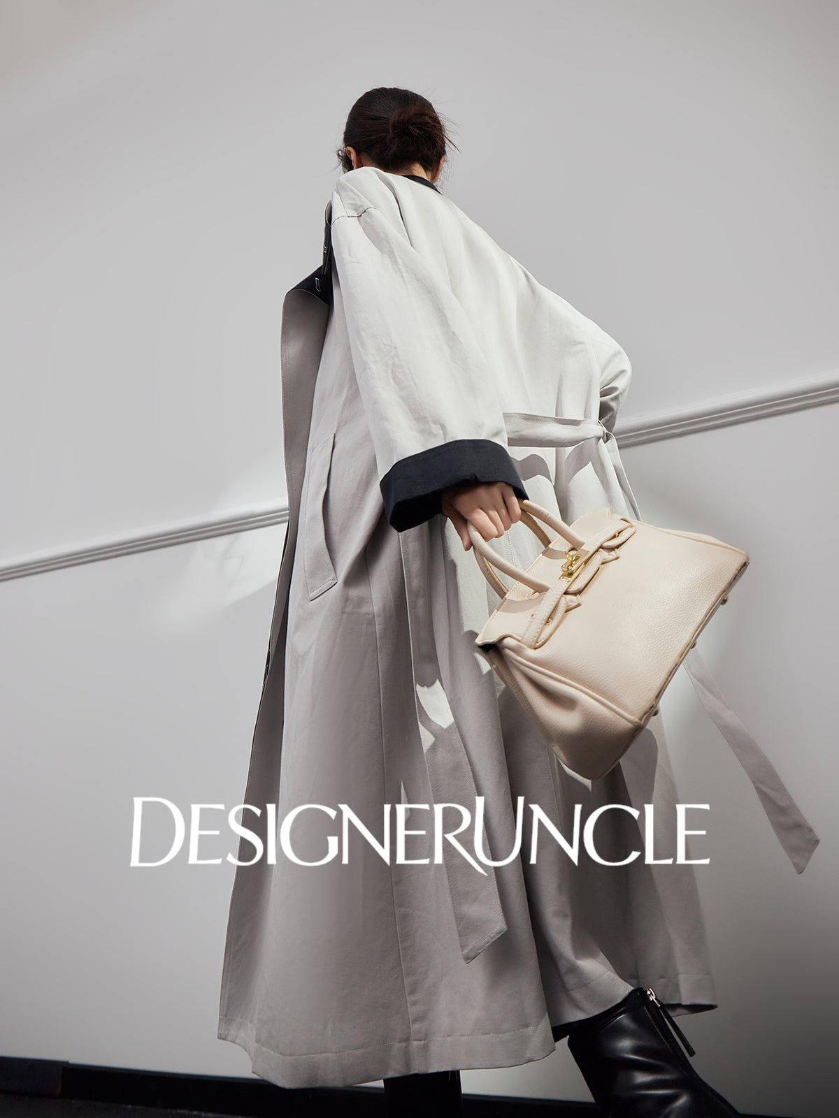 DGU "Ink World" gray long trench coat French loose high-end commuter jacket - Josephina.