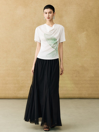 HECO Chinese Art Butterfly Print Swing Neck T-Shirt Waist Slim Top - CONJOR .