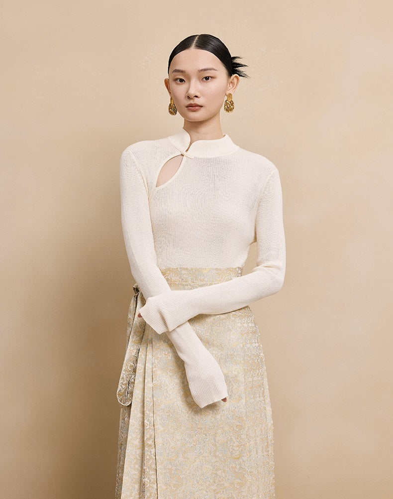 HECO Stand Collar red black white apricot Slim Bottom top Spring - treat.