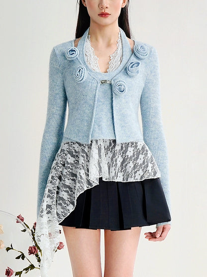 CHECOCRE Cute Three-dimensional Flower Blue Cardigan - ERICA