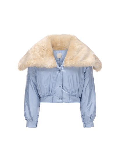 ATELIER MISS LU Faux Fur Collar Cropped Padded Jacket - KERRY.