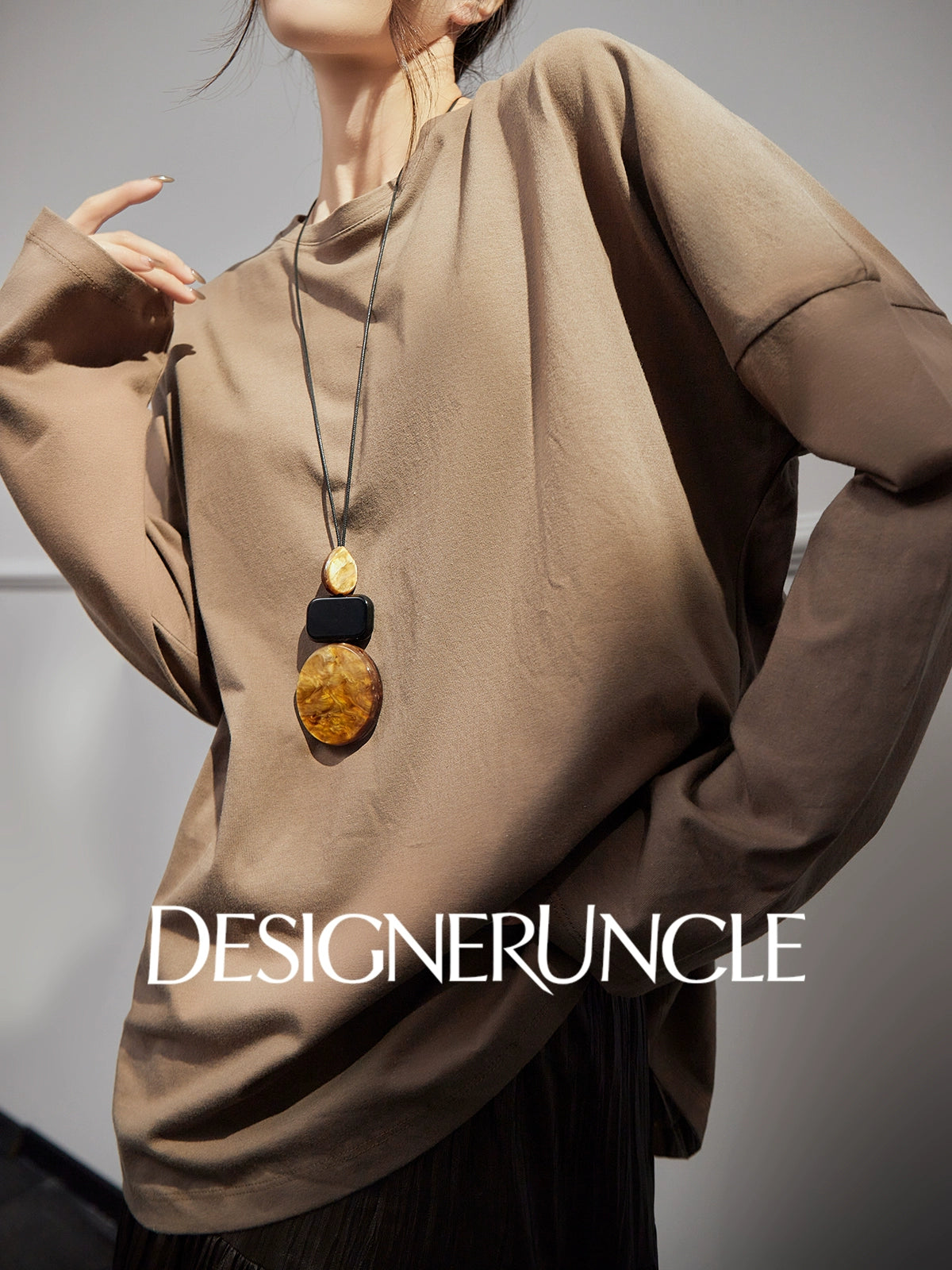 DGU |Hazelnut New Loose Crew Neck Niche Design Basic Versatile Simple Top - GREAT.