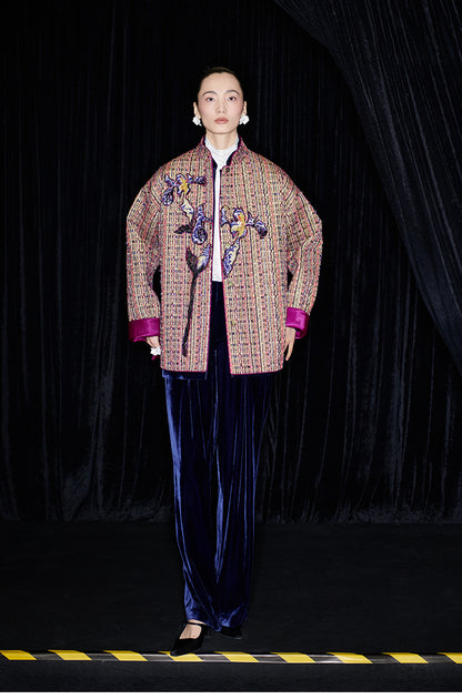 M essential Mackay designer Kneaded Gold Iris Layered Embroidery Loose Jacket - IDEM.