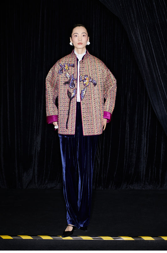 M essential Mackay designer Kneaded Gold Iris Layered Embroidery Loose Jacket - IDEM.