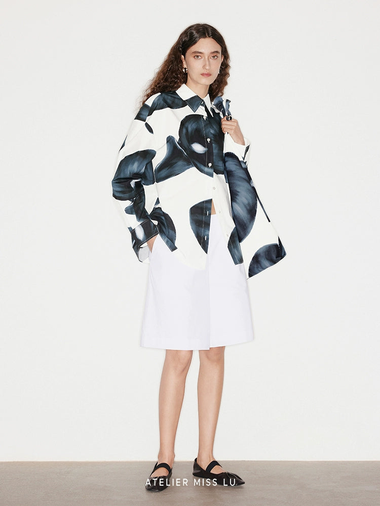 ATELIER MISS LU Spring/Summer brand fixed dyeing calla lily print shirt - TEE