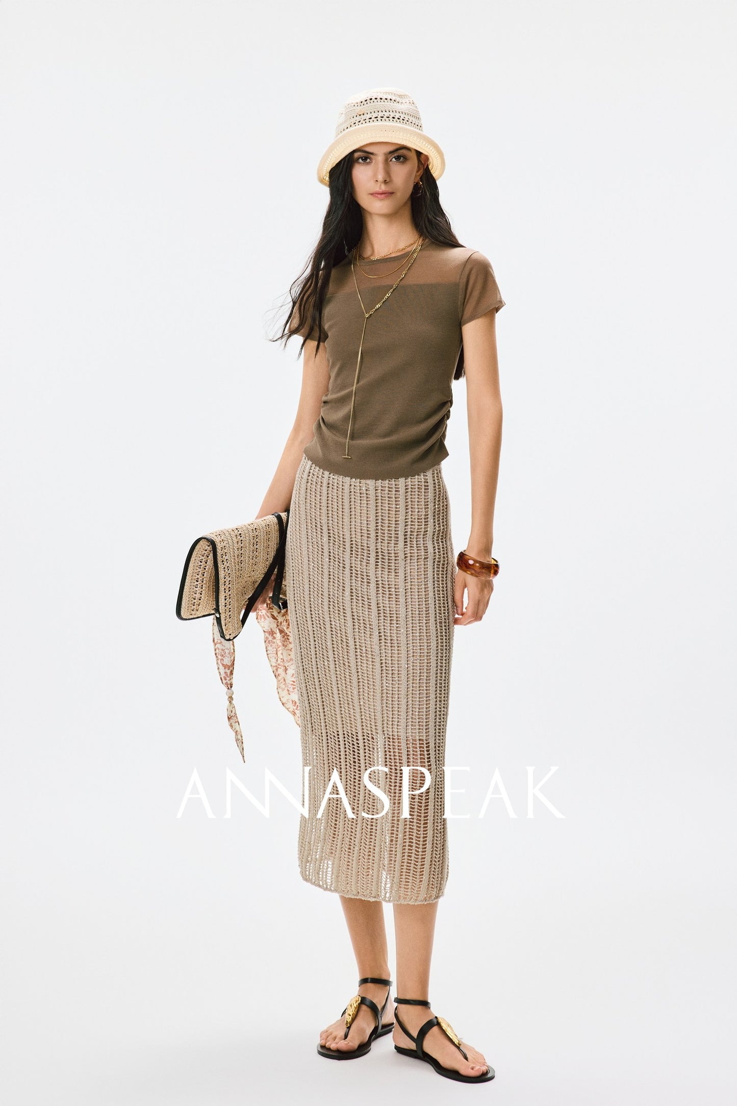 ANNASPEAK Lightweight and breathable cut-out fine glitter top skirt set summer-TOSE.