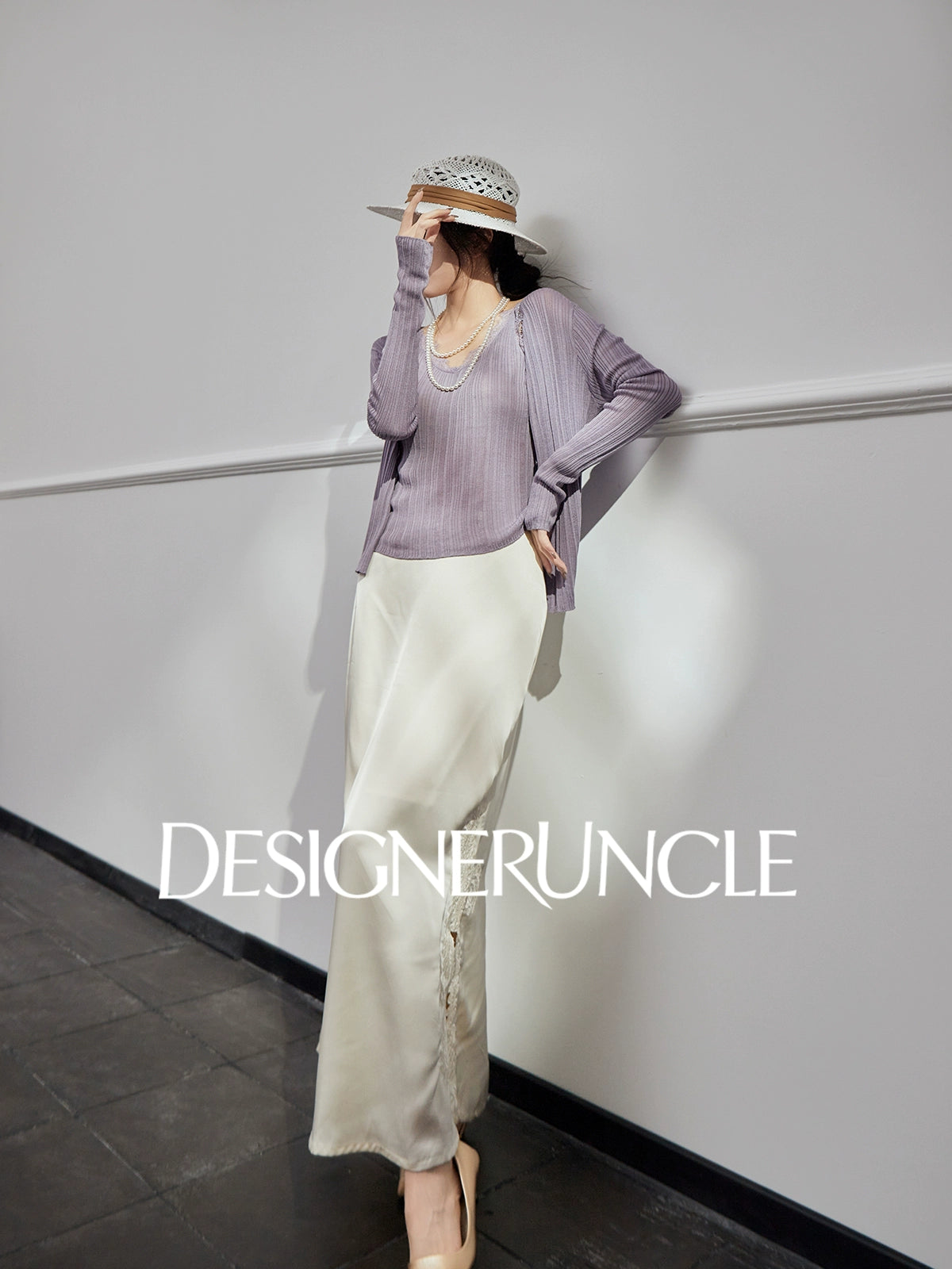 DGU| Off-white simple design fashionable satin light luxury versatile skirt - Louisa.