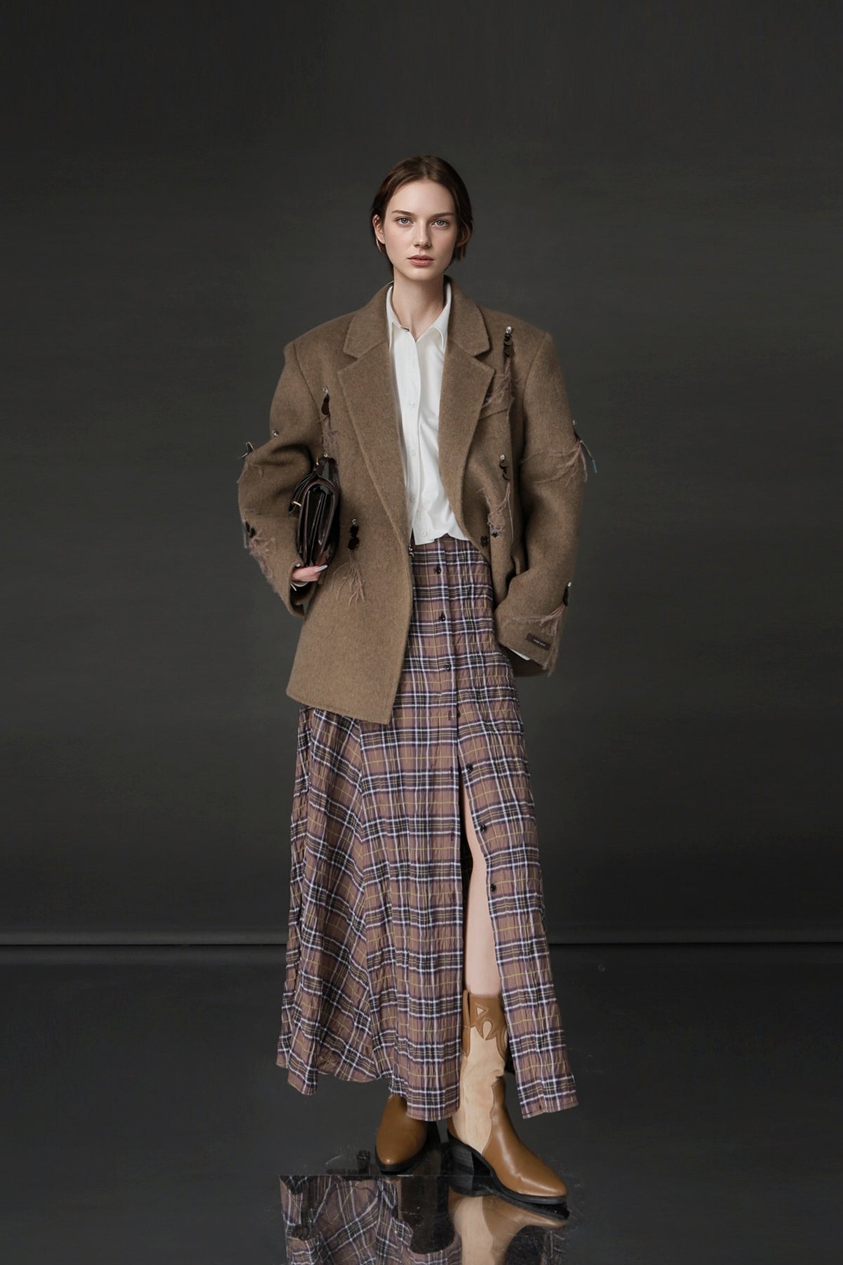 PIAOIN British Style Pattern Design A-Line Women's Fashionable Pleated Skirt -CHARLOTTE