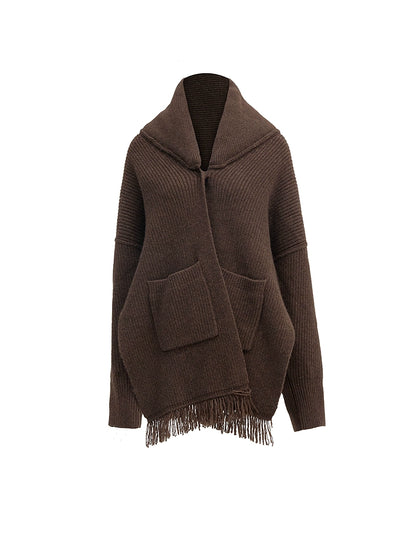 ZHUCHONGYUN  Fringe Loose Drop Shoulder Pit Strip Knitted Jacket--YAKI.