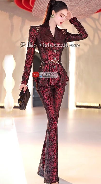 VJE Waist Skirt Jacket Micro Flared Pants Two-Piece Set - ACE.