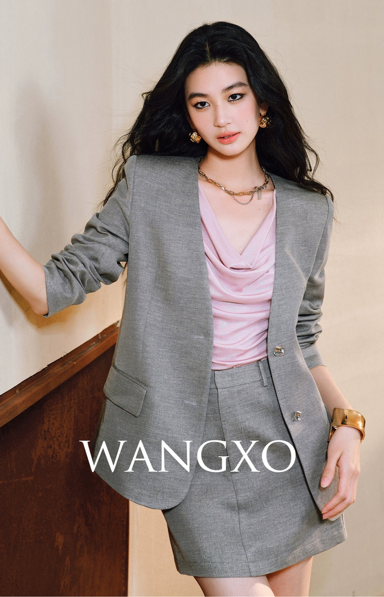 WANGXO Linen Luster Set Light-Luxury Collarless Suit & Micro A-Skirt Old Money Style- LYRAH