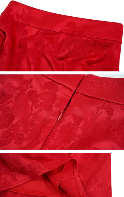 HECO Pleated red black white Skirt Slim High Waist Woman - glad.