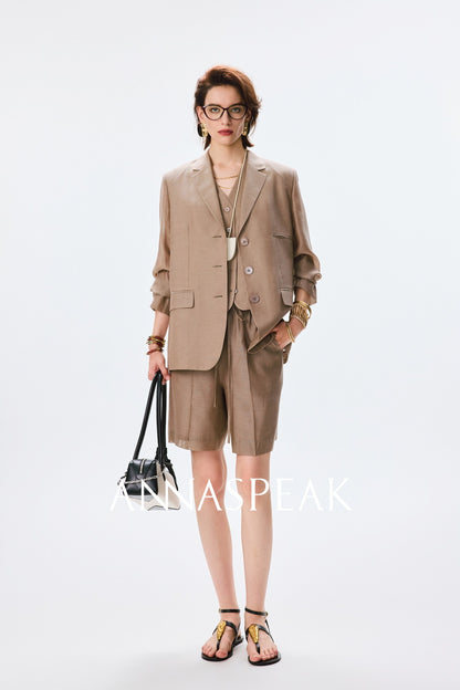 ANNASPEAK  mulberry silk cool silk haute couture upright suit vest set-ANCHOR.