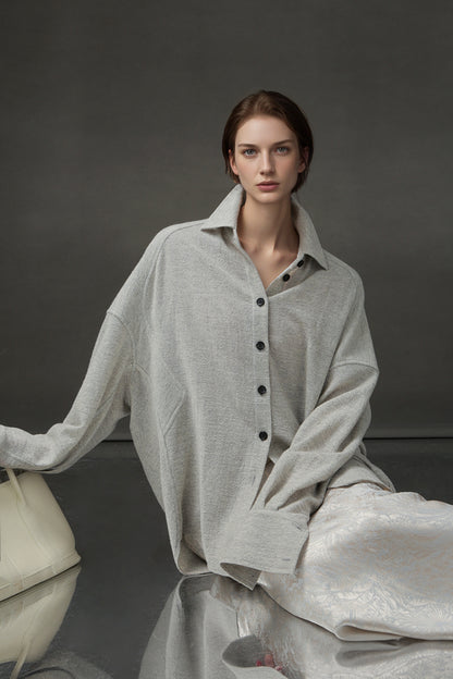 PIAOIN Luxury Old Money Style Wool Shirt Women's Single Breasted Shirt-FERA