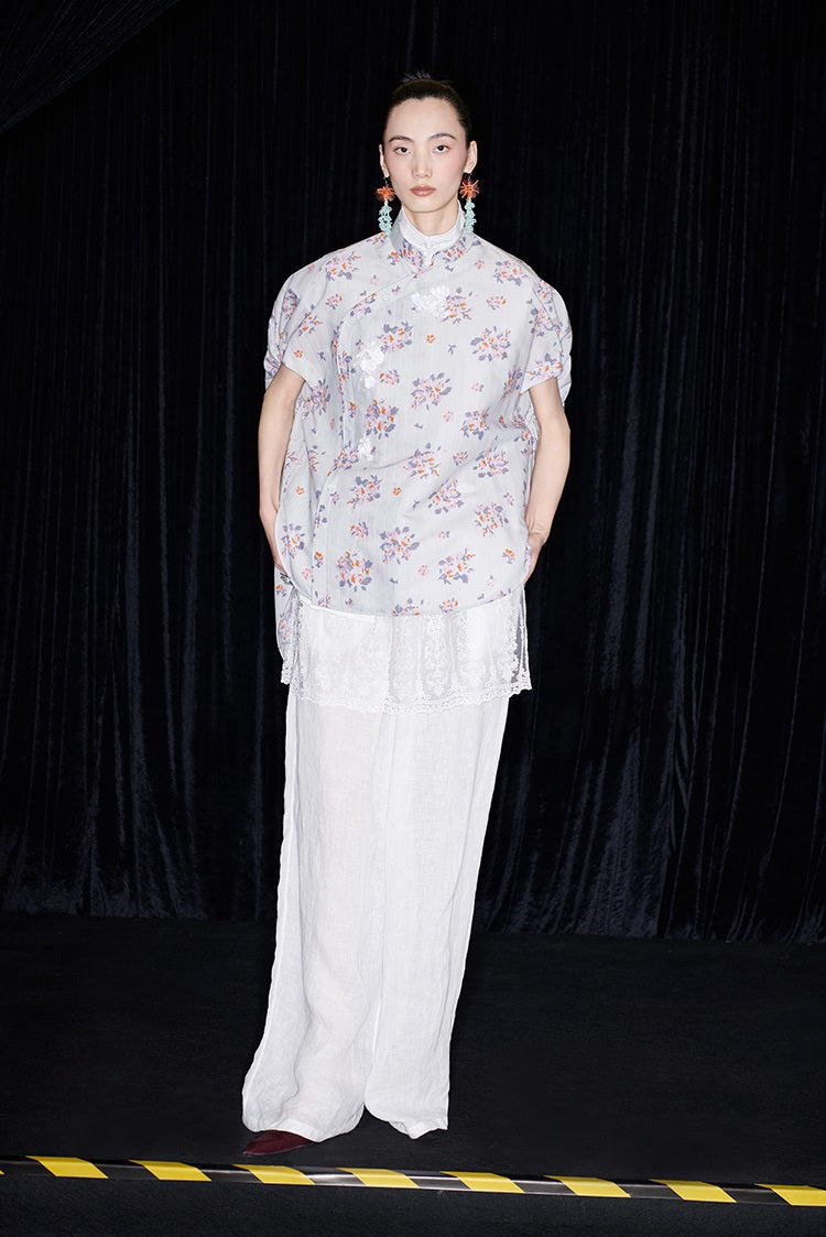 M essential Mackay designer Zen linen layered lace elasticated waist loose trousers - ZING.