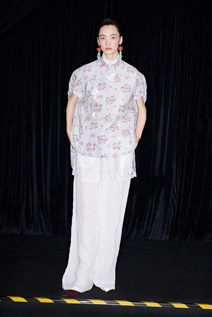 M essential Mackay designer Zen linen layered lace elasticated waist loose trousers - ZING.