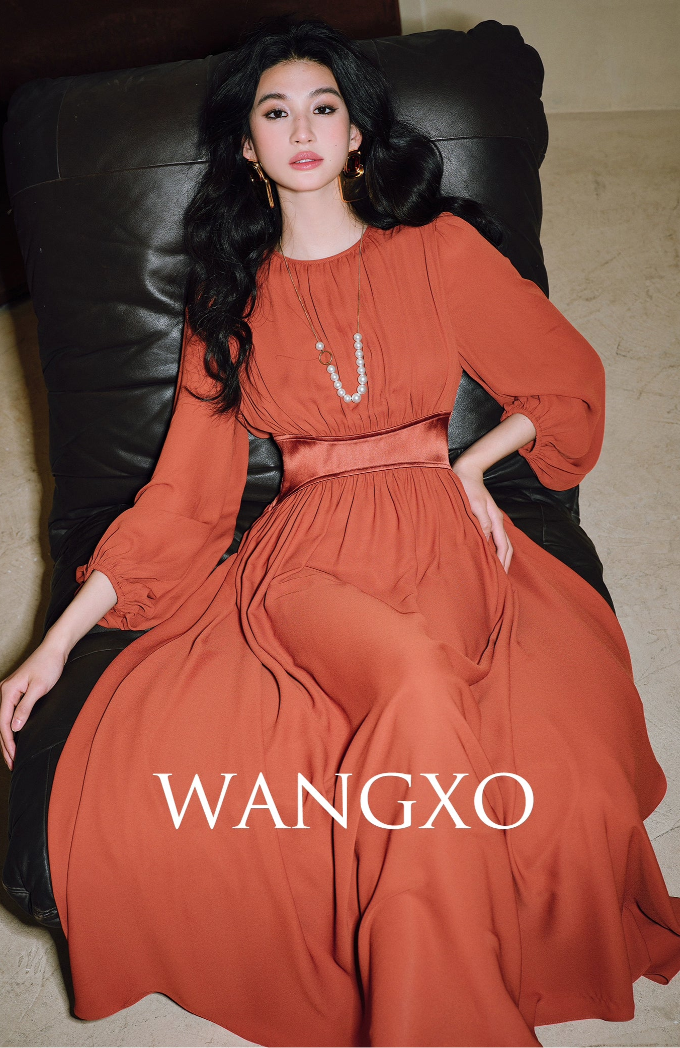 WANGXO | Double-Sided Messy Linen Hand-Spliced Satin Waist Hem Dress - NÍLA.