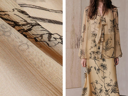 M essential Wise & Elegant Relaxed Resort Silk Flowing Streamer Print Skirt-SELVARA.