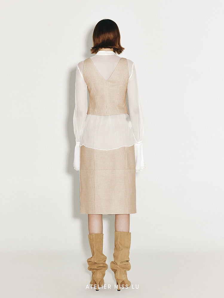 ATELIER MISS LU patchwork slim-fitting wool corduroy skirt - REPLACE.