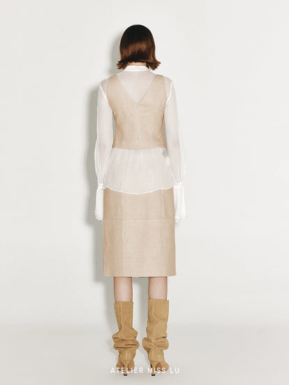ATELIER MISS LU patchwork slim-fitting wool corduroy skirt - REPLACE.