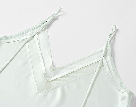 COMME MOI acetate V-neck patchwork suspenders - JUSTICE.