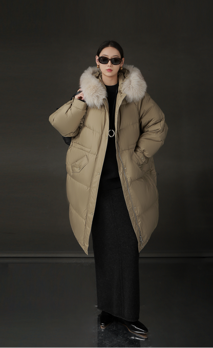 PIAOIN Korean Edition Casual Long Down Thickened Hooded Coat Versatile Jacket-TIA