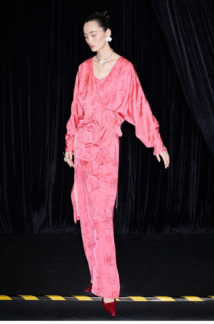 M essential Mackay designer lotus petal red jacquard tether folded loose shirt - BIRD.