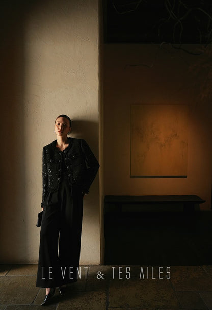 LE VENT&TES AILES High-end Luxury Heavy Work sequin Tweed Jacket Skirt Suit-FINN