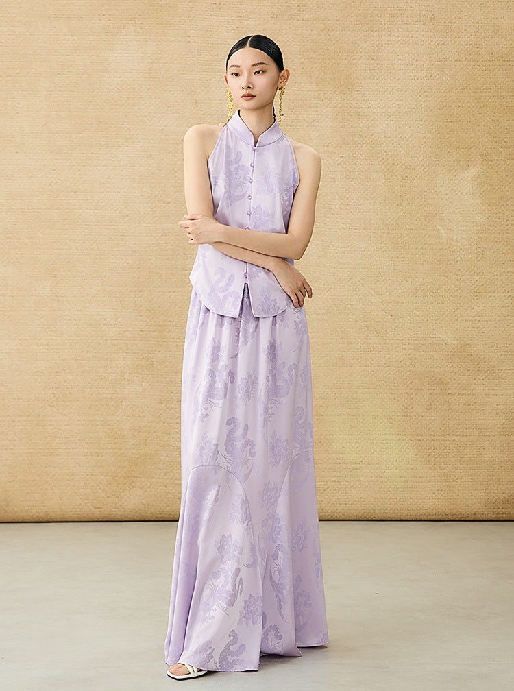 HECO Chinese Acetate Stand-up Collar Waist National Style Jacquard Vest T - FIRE.