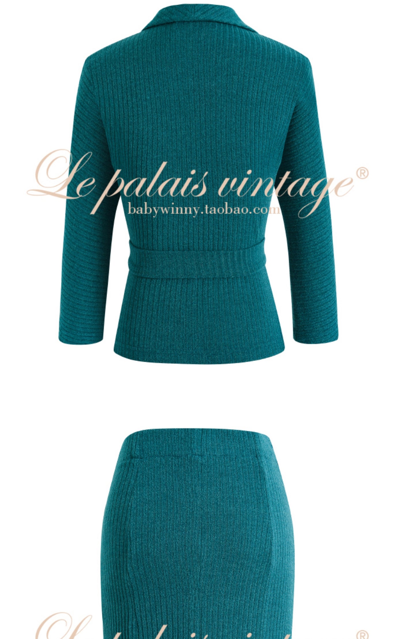 Le Palais Blue Knit Comfortable  Cardigan Mermaid Skirt Set-NIK