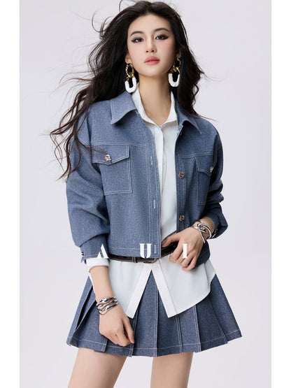 AUI  Lapel Jacket Short Jacket Pleated Skirt Two-Piece Set -  Ha-Jun