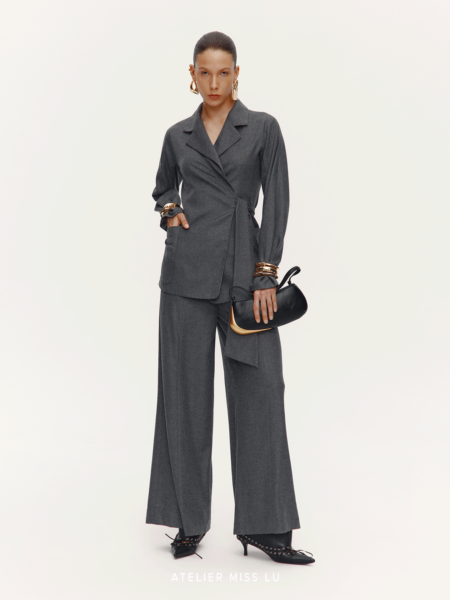 ATELIER MISS LU Sheep Wool Blend Wide-Leg Suit Pants - ISAN