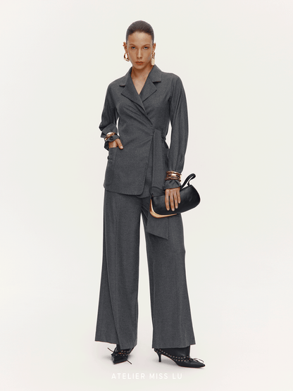 ATELIER MISS LU Sheep Wool Blend Wide-Leg Suit Pants - ISAN