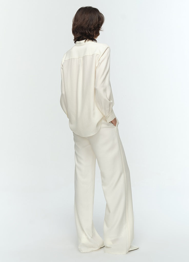 COMME MOI Lu Yan Designer's new women's commuter silk long-sleeved stand-up collar shirt - POWER.