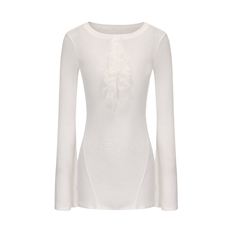 ATELIER MISS LU Lace-embellished Lightweight Knitted Long-sleeved Top - SCALAN.