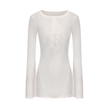 ATELIER MISS LU Lace-embellished Lightweight Knitted Long-sleeved Top - SCALAN.