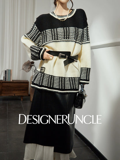 DGU "Ink Domain" black knitted sweater loose slimming retro versatile jacket - Jessie.