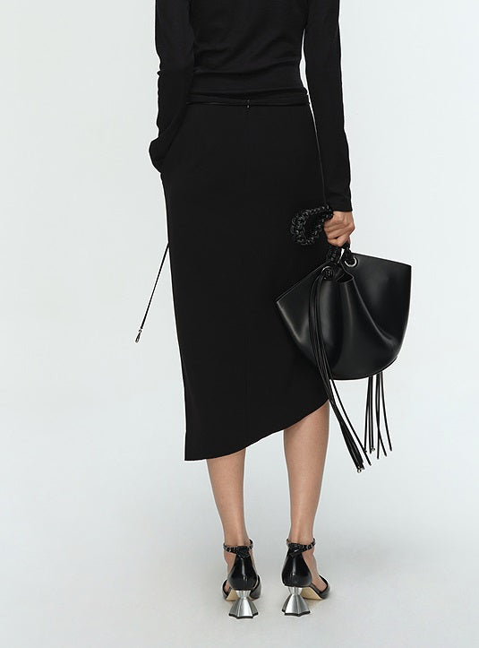 COMME MOI Lu Yan designer's new women's commuter acetate lace asymmetrical skirt - BANKS.