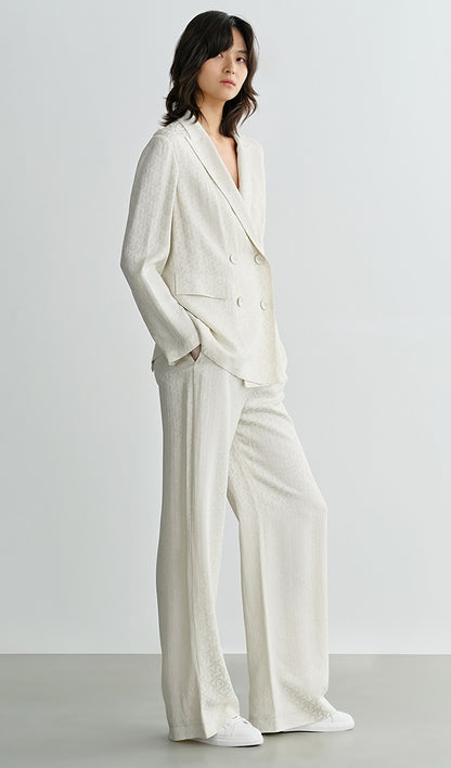 COMME MOI Lv Yan designer summer women's fashion simple white jacquard straight-leg pants - ADDISON.