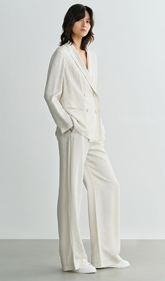 COMME MOI Lv Yan designer summer women's fashion simple white jacquard straight-leg pants - ADDISON.
