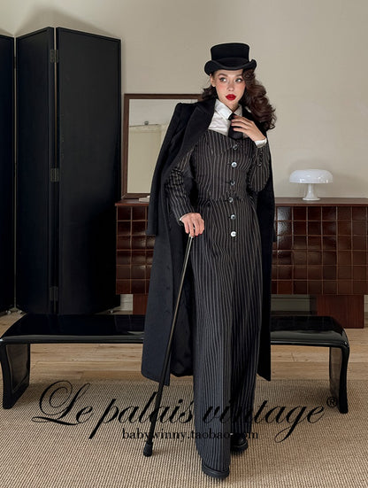 Le Palais Vintage  Black and White Striped Slim Short Jacket Wide/leg Pants-DIO.
