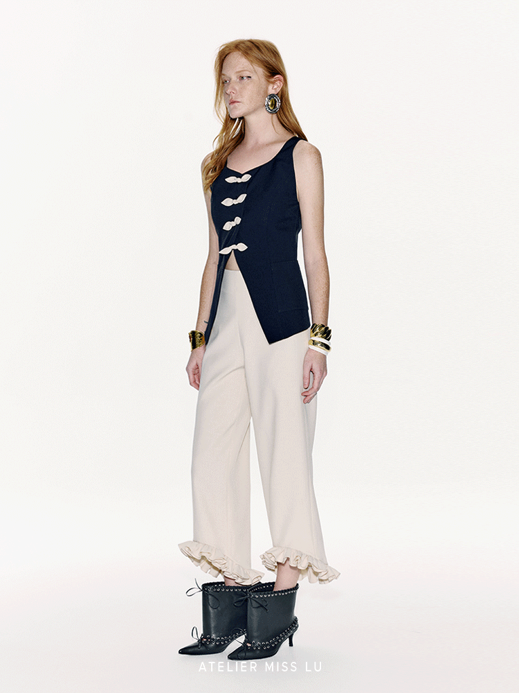ATELIER MISS LU spring/summer Contrasting Ribbon Waist-cinching Vest - MEGAN.