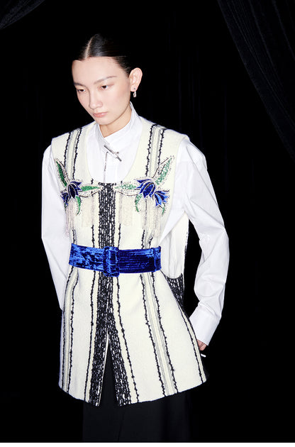 M essential Mackay designer fur stripe embroidered gilet skirt vest dress- Salumd