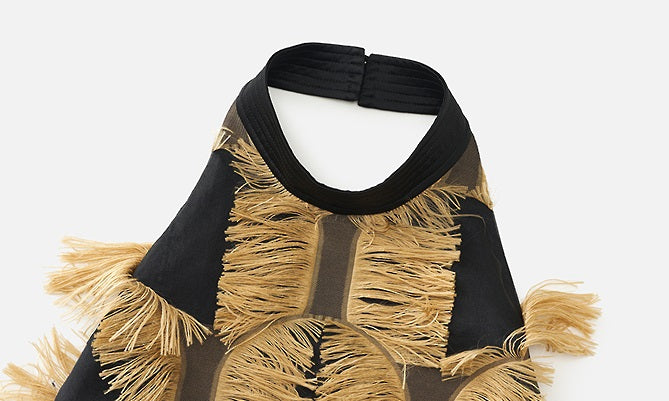 ZHUCHONGYUN draped tassel jacquard sleeveless halter neck suspender top-MAOTOME.