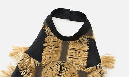 ZHUCHONGYUN draped tassel jacquard sleeveless halter neck suspender top-MAOTOME.