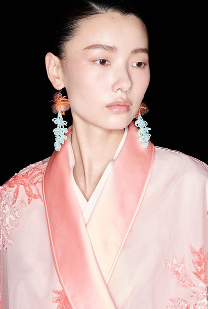 M essential Mackay designer brand falling flower embroidered fabric layered loose robe - BEAST.