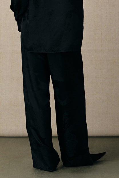 ZHUCHONGYUN black new Chinese silk satin jacquard wide-leg trousers-LAD.