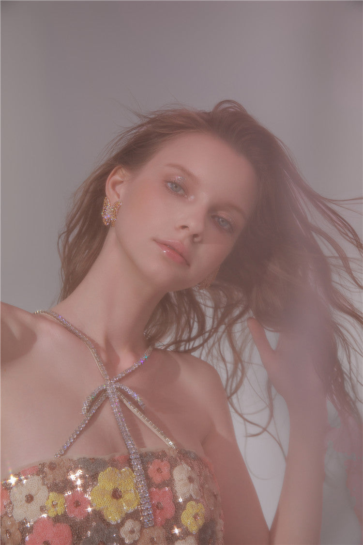 Wardrobes by Chen HighEnd Halter Diamond Tassel  sequin cocktail dress-Jam