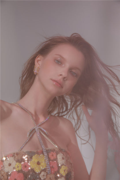 Wardrobes by Chen HighEnd Halter Diamond Tassel  sequin cocktail dress-Jam