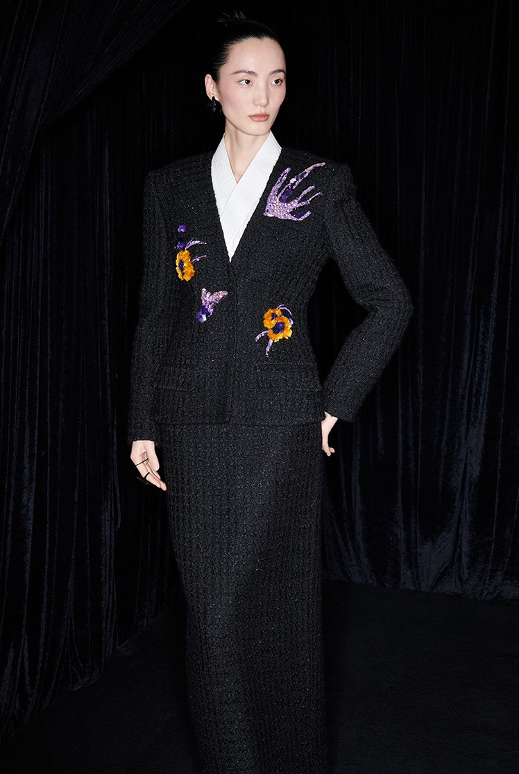 M essential Ma Kai designer Zhu Mo coarse weaving velvet flower nail beads suit - LIND.